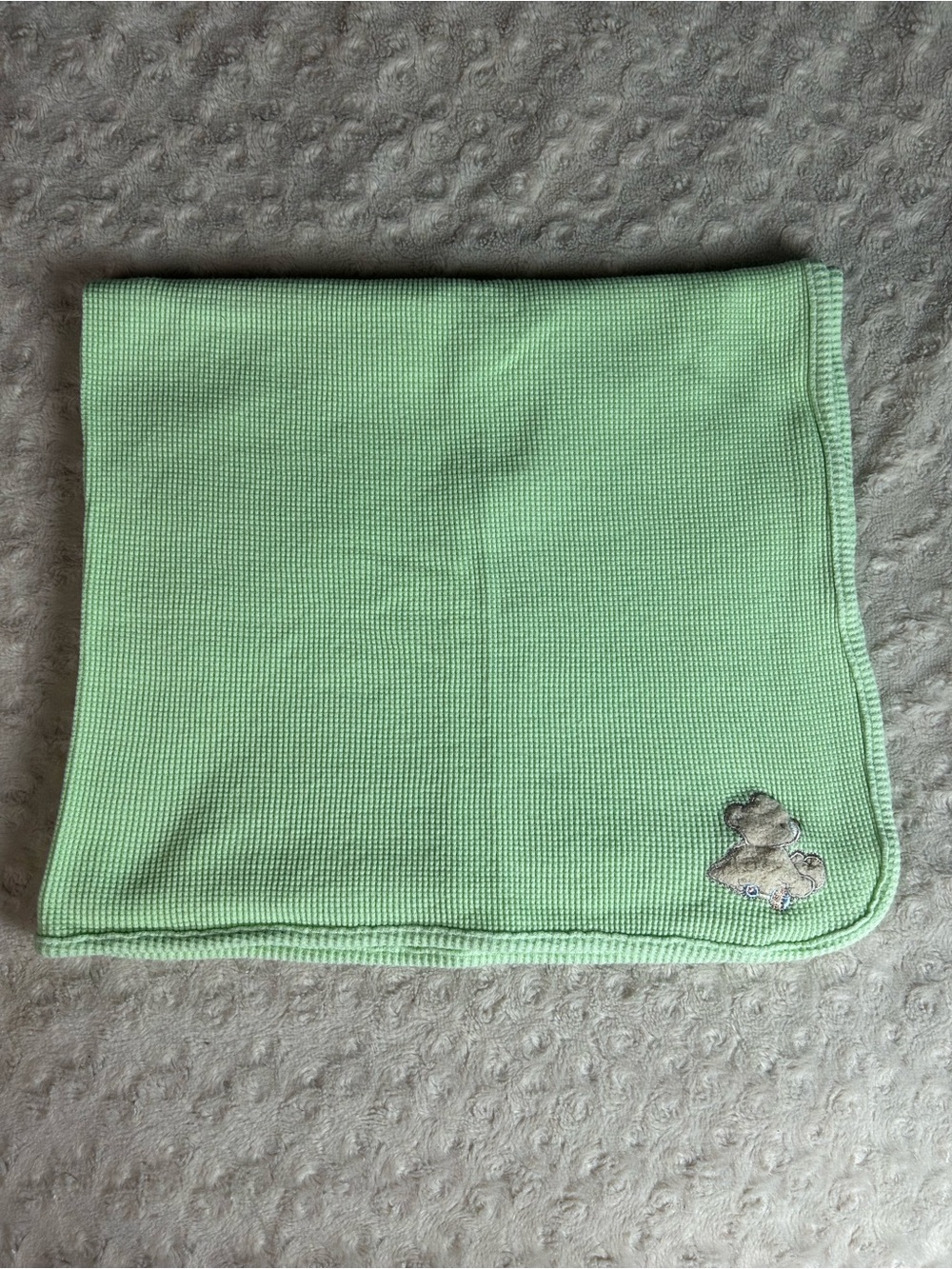 Baby Connection Green Thermal Teddy Bear Blanket Tan Waffle Weave Rattle